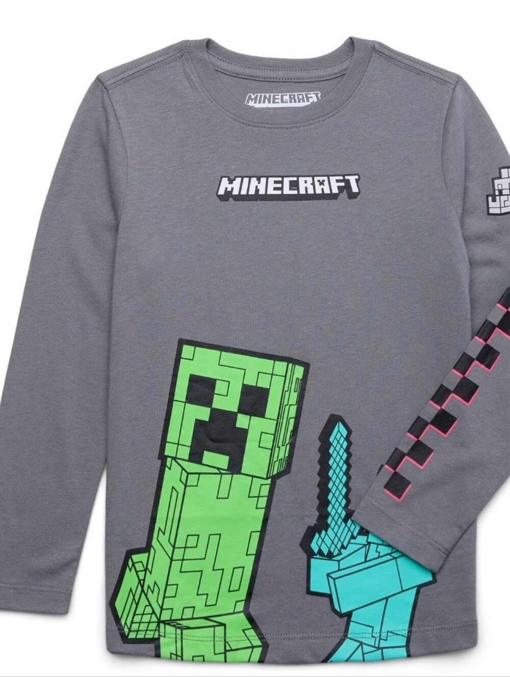 Minecraft Posterize Boys Graphic Crewneck Tee with Long Sleeves Sz XL